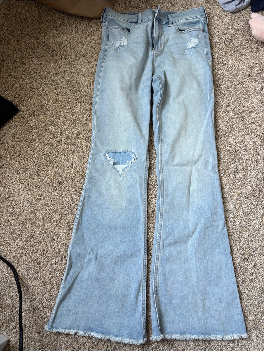 abercrombie kids Light Blue Flare Jeans with Distressed Knee